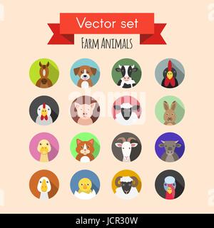 Set di vettore di farm o domestici animali divertenti icone Illustrazione Vettoriale