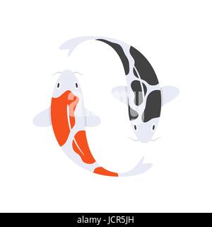Piatto di vettore illustrazione di stile Giapponese di pesci koi. Icona per il web. Isolato su sfondo bianco. Illustrazione Vettoriale