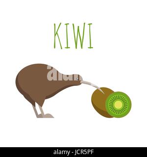 Illustrazione Vettoriale di uccello Kiwi e kiwi Illustrazione Vettoriale