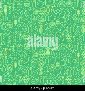 Vector seamless pattern con icone alla moda di eco Sano frutta e verdura Illustrazione Vettoriale