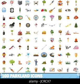 100 parkland set di icone, stile cartoon Illustrazione Vettoriale