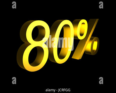 Golden ottanta percento su sfondo nero 3D render - vendite concetto finanziario Foto Stock