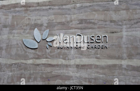 VanDusen Botanical Garden ingresso sign in Vancouver. Foto Stock