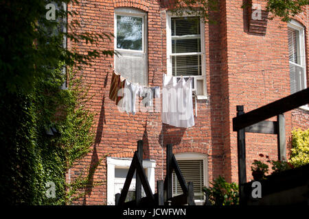 Servizio lavanderia essiccazione su stendibiancheria - USA Foto Stock