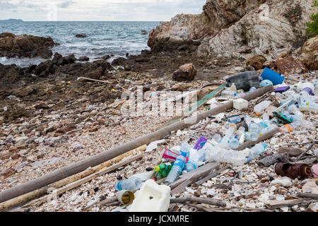 Cestino nell'oceano lavato fino sulla spiaggia Foto Stock