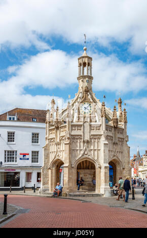 Chichester Croce, una Pietra di Caen croce del mercato nel centro di Chichester, una città e capoluogo di contea di West Sussex, south coast Inghilterra, Regno Unito Foto Stock