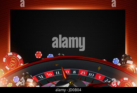 Casino Roulette copia di sfondo spazio 3D reso illustrazione. La ruota della roulette e Casino chip in nero rossastro colori. Foto Stock