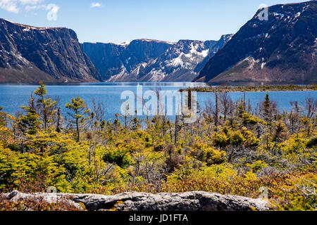 Western Brook Pond paesaggio, Parco Nazionale Gros Morne, Terranova, Canada Foto Stock