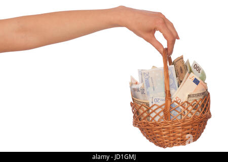 Dollaro, dollari, valuta, basket, ricchezza, finanza, donazione, carità, foglio di Foto Stock