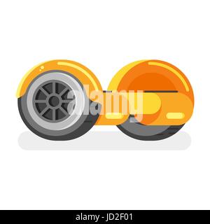 Vettore stile piatto illustrazione a due ruote alimentato a batteria veicolo elettrico su sfondo bianco. Auto-equilibratura di scooter. Ecologici moderni traspor Illustrazione Vettoriale