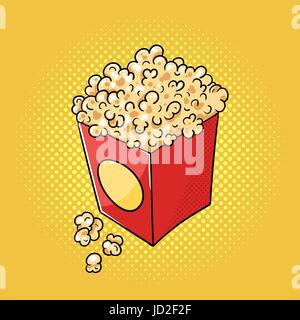 Vettore disegnati a mano pop art illustrazione di popcorn. Fast food. In stile retrò. Disegnata a mano segno. Illustrazione per la stampa, il web. Illustrazione Vettoriale