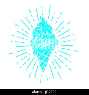 Disegnato a mano etichetta testurizzato, gelato illustrazione vettoriale e gelato di ispirazione lettering. Illustrazione Vettoriale