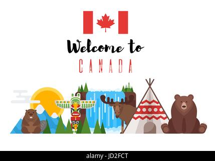 Vettore stile piatto set di Canadian National oggetti. Icona per il web. Isolato su sfondo bianco. Illustrazione Vettoriale