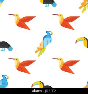 Vettore stile piatto senza cuciture con pattern di pappagalli. Icona per il web. Isolato su sfondo bianco. Illustrazione Vettoriale