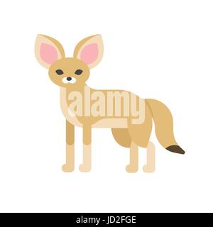 Vettore stile piatto illustrazione del deserto Fennec fox. Icona per il web. Isolato su sfondo bianco. Illustrazione Vettoriale