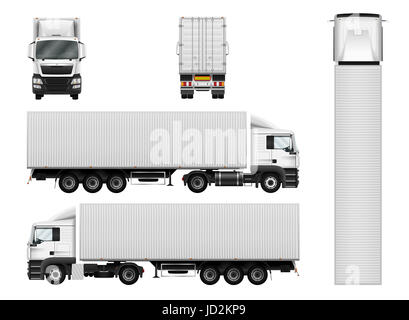 Camion rimorchio con contenitore. Semi carrello illustrazione su sfondo bianco. Foto Stock