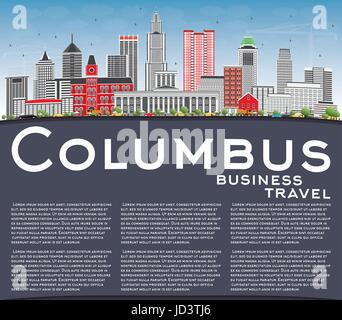 Columbus Skyline con edifici grigi, Blu Cielo e spazio di copia. Illustrazione Vettoriale. Viaggi di affari e di turismo con il concetto di architettura moderna. Illustrazione Vettoriale