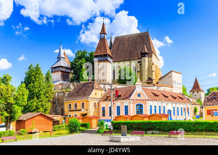 Biertan, Romania. Villaggio sassone con la chiesa fortificata in Transilvania. Foto Stock