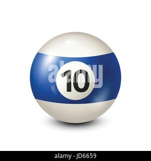 Biliardo,piscina blu sfera con numero 10.Snooker. Sfondo trasparente.illustrazione vettoriale. Illustrazione Vettoriale