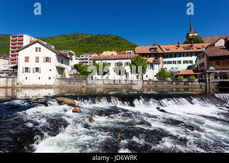 Vista di Vallorbe, Vaud, Jura-Nord Vaudois, Svizzera Foto Stock