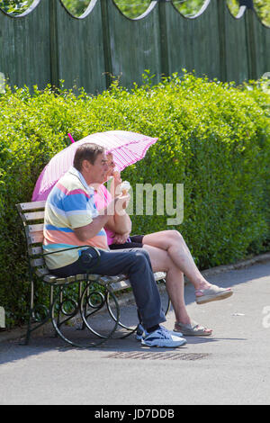 Southport, Merseyside, 19 giugno 2017. Regno Unito Meteo. Le famiglie a piedi attorno alla splendida Kings Gardens complesso per godere il sole pomeridiano in Southport, Merseyside. Il cielo limpido e sfolgorante sole sono condizioni perfette per le persone a fare la maggior parte del brilliand estate meteo stesa sul nord ovest della stazione balneare. Credito: Cernan Elias/Alamy Live News Foto Stock