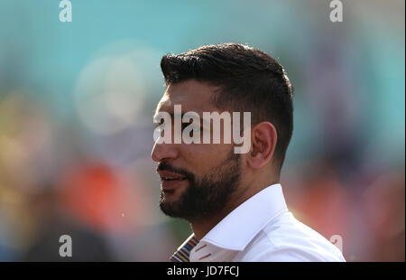 Amir Khan durante la finale dell'ICC Champions Trophy all'Oval di Londra. PREMERE ASSOCIAZIONE foto. Data immagine: Domenica 18 giugno 2017. Vedi la storia della PA finale DI CRICKET. Il credito fotografico dovrebbe essere: Steven Paston/PA Wire. Foto Stock