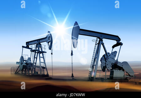 Lavoro pompe olio nel deserto del Medio Oriente Foto Stock