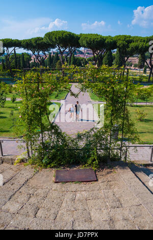 Roma (Italia) - turistico rose comunale, sul colle Aventino nel centro; aperto durante la primavera e l'estate ospita molte specie di rose. Foto Stock