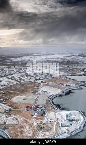 Vista aerea del paesaggio polare e cielo tempestoso, Islanda, l'Europa. Natura Islanda 2017 freddo inverno Foto Stock