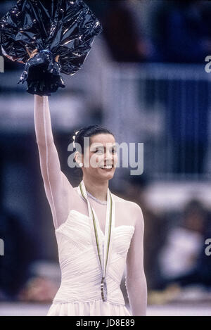 Nancy Kerrigan (USA), medaglia di bronzo sui concorrenti a i 1992 Giochi Olimpici Invernali Foto Stock