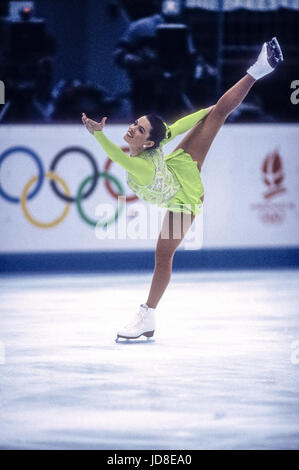 Nancy Kerrigan (USA), medaglia di bronzo sui concorrenti a i 1992 Giochi Olimpici Invernali Foto Stock