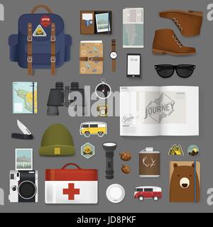 Set misto di viaggio roba di imballaggio Illustrazione Vettore Illustrazione Vettoriale