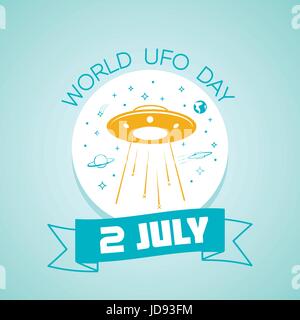Calendario per ogni giorno il 2 luglio. Biglietto di auguri. Holiday - World UFO Day. Icona di stile lineare Illustrazione Vettoriale