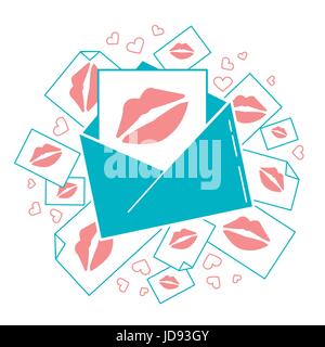 Concetto di amore in forma di messaggi in forma di baci. Icona di stile piatto Illustrazione Vettoriale