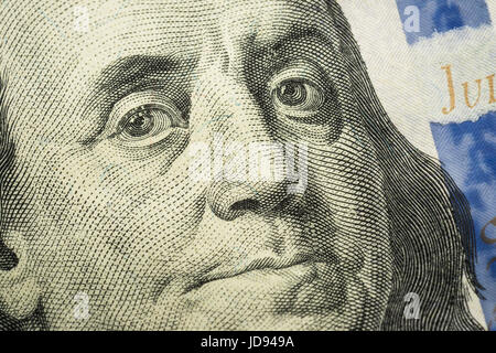 Ben Franklin dettaglio su di noi un centinaio di dollari Foto Stock