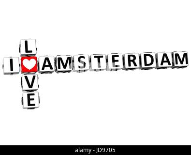 3D I Love Amsterdam Crossword su sfondo bianco Foto Stock