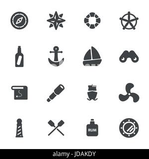 Vettore nautico nero set di icone su sfondo bianco Illustrazione Vettoriale