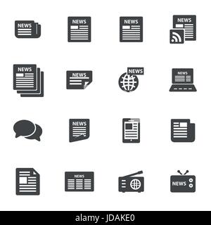 Vettore notizie nero set di icone su sfondo bianco Illustrazione Vettoriale
