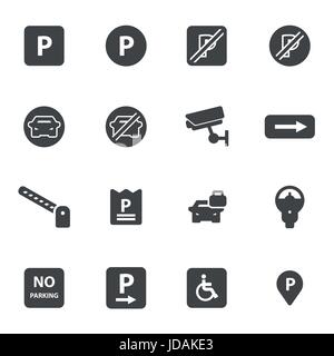 Vettore parcheggio nero set di icone su sfondo bianco Illustrazione Vettoriale