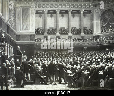 Adolphe Thiers (1797-1877). Statista francese e storico. Seconda elezione a Presidente della Francia e il primo Presidente il francese della Terza Repubblica. Thiers nella Camera dei Deputati il giugno 6th, 1877 come responsabile per liberare il territorio francese dai tedeschi. Foto Stock