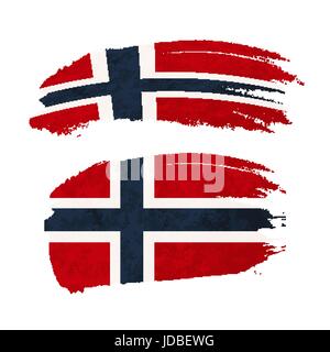 Grunge pennello con la Norvegia bandiera nazionale su bianco Illustrazione Vettoriale