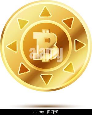 Lucida brillante medaglia d'oro con segno bitcoin su bianco Illustrazione Vettoriale