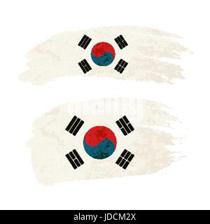 Grunge pennello con la Corea del Sud bandiera nazionale su bianco Illustrazione Vettoriale