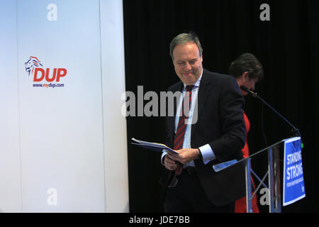 North Antrim - Ian Paisley jnr, East Antrim: Sammy Wilson. Premere l'occhio. ... A sud di Antrim - Paul Girvan, Belfast nord - Nigel Dodds, East Belfast - Gavin Robinson, a sud di Belfast - Emma Little-Pengelly, Lagan Valley: Sir Jeffrey Donaldson, Strangford - Jim Shannon, DUP, democratico partito unionista, Sydney Anderson, Superiore Bann, Jonathan Bell, Strangford, Maurice Bradley, East Londonderry, Paula Bradley, Belfast nord, Joanne Bunting, Belfast Est, Keith Buchana, Mid Ulster, Thomas Buchanan, West Tyrone, Pam Cameron, South Antrim, Arlene Foster, Nigel Dodds, Ian Paisley, Emma poco Pengelly, cand Foto Stock