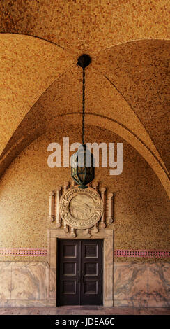 Portico del City Building in Asheville, NC, Stati Uniti d'America Foto Stock