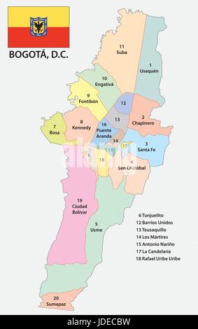 Bogotà politica e amministrativa di mappa con bandiera Illustrazione Vettoriale