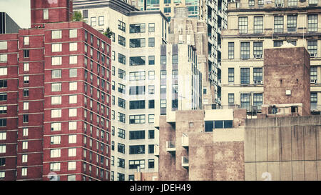 Retrò tonica foto di vecchi edifici di Manhattan, New York City, Stati Uniti d'America. Foto Stock