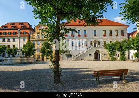 Zieglerhaus, fontana Marien, aristocratica town house Thurn- e Taxishaus, Municipio, Karlsplatz, Neuburg sul Danubio Foto Stock