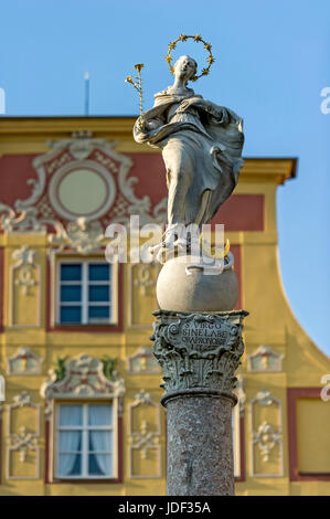 Colonna mariana della fontana Marien, aristocratica town house Thurn- e Taxishaus, Karlsplatz, Neuburg sul Danubio Foto Stock