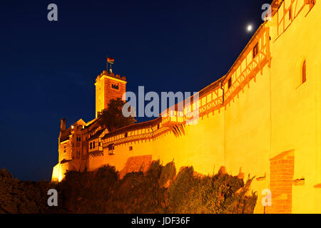 Wartburg, night shot, dopo il restauro 2014, Eisenach, Turingia, Germania Foto Stock